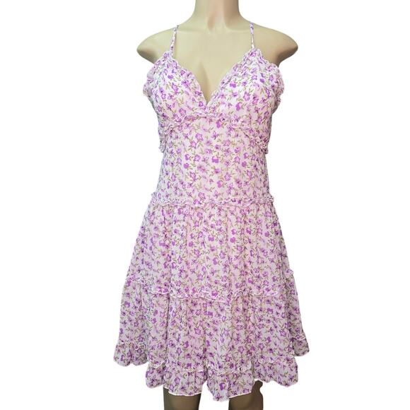 J for Justify Medium Y2K Purple Floral Baby Doll Cottagecore Coquette Boho Fairy - Picture 1 of 15